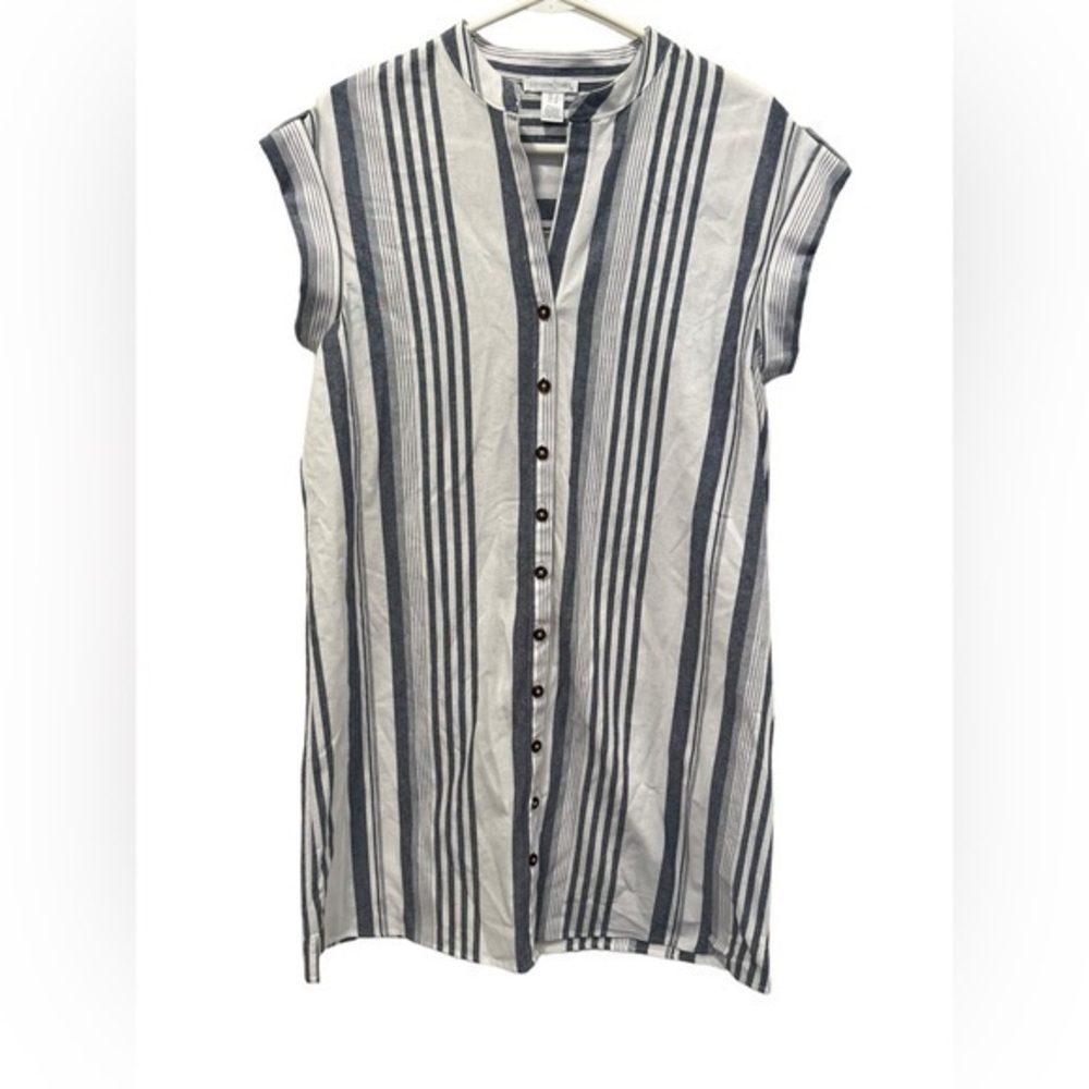 London Times Button Down Front Dress Size 8 summer cotton blue‎ white striped